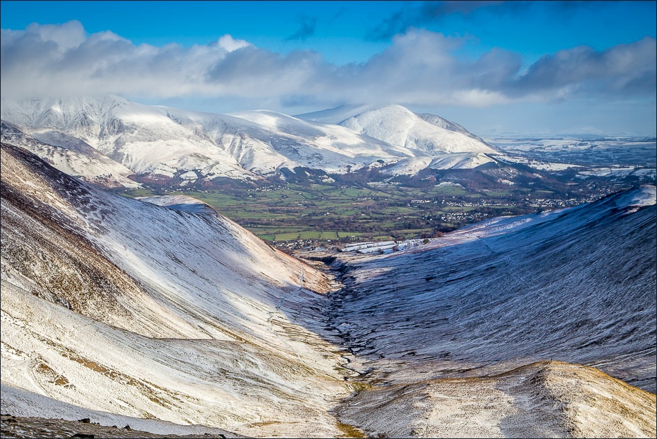 view along Coledale to Skiddaw and Blencathra
