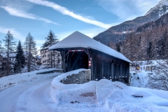 Covered bridge in Lavin, Swiss Alps