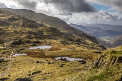 Three Tarns on the ridge between Crinkle Crags and Bowfell