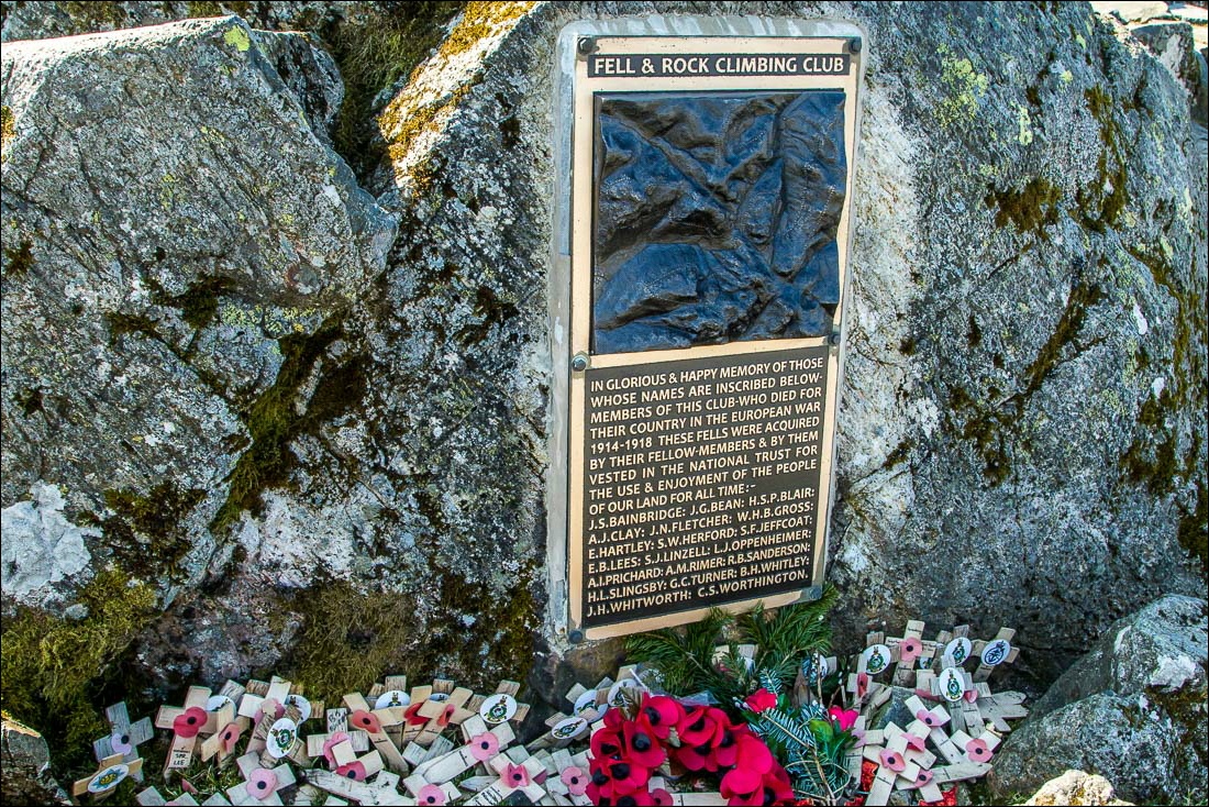 bronze memorial plaque at the summit of Great Gable