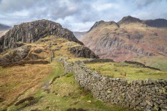 Lingmoor Fell walk, Side Pike, Langdale Pikes, dry stone wall