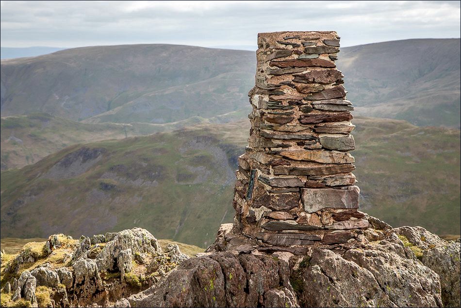 Trig column on the summit of Place Fell