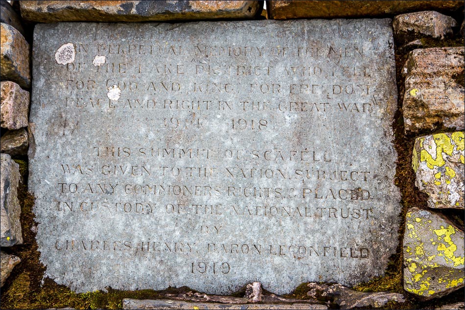 Memorial tablet on Scafell Pike